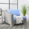 Modway Conway Outdoor Patio Wicker Rattan Left-Arm Chair in Light Gray Light Blue - Lifestyle - Modway Conway Outdoor Patio Wicker Rattan Left-Arm Chair in Light Gray Light Blue - Lifestyle