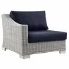 Modway Conway Outdoor Patio Wicker Rattan Left-Arm Chair in Light Gray Navy - Front Side Angle - Modway Conway Outdoor Patio Wicker Rattan Left-Arm Chair in Light Gray Navy - Front Side Angle