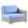 Modway Conway Outdoor Patio Wicker Rattan Right-Arm Chair in Light Blue - Front Side Angle