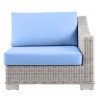 Modway Conway Outdoor Patio Wicker Rattan Right-Arm Chair in Light Blue - Front Angle