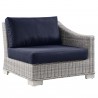 Modway Conway Outdoor Patio Wicker Rattan Right-Arm Chair in Light Gray Navy - Front Side Angle
