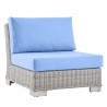 Modway Conway Outdoor Patio Wicker Rattan Armless Chair in Light Gray Light Blue - Front Side Angle