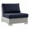 Modway Conway Outdoor Patio Wicker Rattan Armless Chair in Light Gray Navy - Front Side Angle - Modway Conway Outdoor Patio Wicker Rattan Armless Chair in Light Gray Navy - Front Side Angle