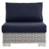 Modway Conway Outdoor Patio Wicker Rattan Armless Chair in Light Gray Navy - Front Angle - Modway Conway Outdoor Patio Wicker Rattan Armless Chair in Light Gray Navy - Front Angle