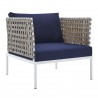 Modway Harmony Sunbrella® Basket Weave Outdoor Patio Aluminum Armchair in Tan Navy - Front Side Angle