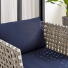 Modway Harmony Sunbrella® Basket Weave Outdoor Patio Aluminum Armchair in Tan Navy - Lifestyle