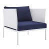 Modway Harmony Sunbrella® Outdoor Patio Aluminum Armchair in White Navy - Front Side Angle