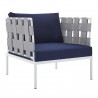 Harmony Sunbrella® Outdoor Patio Aluminum Armchair in Gray Navy - Front Side Angle
