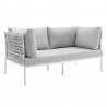 Modway Harmony Sunbrella® Basket Weave Outdoor Patio Aluminum Loveseat in Taupe Gray - Front Side Angle