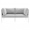 Modway Harmony Sunbrella® Basket Weave Outdoor Patio Aluminum Loveseat in Taupe Gray - Front Angle