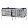 Modway Harmony Sunbrella® Basket Weave Outdoor Patio Aluminum Loveseat in Taupe Navy - Back Side Angle