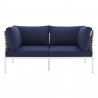 Modway Harmony Sunbrella® Basket Weave Outdoor Patio Aluminum Loveseat in Taupe Navy - Front Angle
