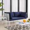 Modway Harmony Sunbrella® Basket Weave Outdoor Patio Aluminum Loveseat in Taupe Navy - Lifestyle