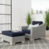 Modway Conway Outdoor Patio Wicker Rattan 2-Piece Armchair and Ottoman Set - Light Gray Navy - Lifestyle - Modway Conway Outdoor Patio Wicker Rattan 2-Piece Armchair and Ottoman Set - Light Gray Navy - Lifestyle