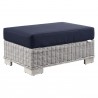 Modway Conway Outdoor Patio Wicker Rattan 2-Piece Armchair and Ottoman Set - Light Gray Navy - Ottoman in Front Side Angle