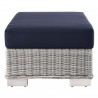 Modway Conway Outdoor Patio Wicker Rattan 2-Piece Armchair and Ottoman Set - Light Gray Navy - Ottoman in Side Angle