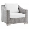 Modway Conway Outdoor Patio Wicker Rattan 2-Piece Armchair and Ottoman Set - White - Armchair in Front Side Angle