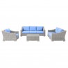 Modway Conway 4-Piece Outdoor Patio Wicker Rattan Furniture Set - Light Gray Light Blue - Set in Front Angle