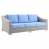 Modway Conway 4-Piece Outdoor Patio Wicker Rattan Furniture Set - Light Gray Light Blue - Sofa in Front Side Angle