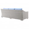 Modway Conway 4-Piece Outdoor Patio Wicker Rattan Furniture Set - Light Gray Light Blue - Sofa in Back Side Angle