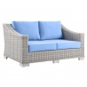 Modway Conway 4-Piece Outdoor Patio Wicker Rattan Furniture Set - Light Gray Light Blue - Loveseat in Front Side Angle