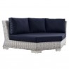 Modway Conway Outdoor Patio Wicker Rattan 6-Piece Sectional Sofa Furniture Set - Navy - Round Corner Chair in Front Side Angle