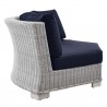 Modway Conway Outdoor Patio Wicker Rattan 6-Piece Sectional Sofa Furniture Set - Navy - Round Corner Chair in Side Angle