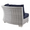 Modway Conway Outdoor Patio Wicker Rattan 6-Piece Sectional Sofa Furniture Set - Navy - Round Corner Chair in Back Side Angle