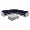 Modway Conway Outdoor Patio Wicker Rattan 6-Piece Sectional Sofa Furniture Set - Navy - Set in Front Side Angle