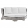Modway Conway Outdoor Patio Wicker Rattan 6-Piece Sectional Sofa Furniture Set - Light Gray White - Corner Chair in Front Side Angle