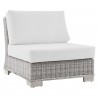 Modway Conway Outdoor Patio Wicker Rattan 6-Piece Sectional Sofa Furniture Set - Light Gray White - Armless Chair in Front Side Angle