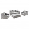 Modway Conway 4-Piece Outdoor Patio Wicker Rattan Furniture Set in Light Gray Gray - Sofa in Front Side Angle - Modway Conway 4-Piece Outdoor Patio Wicker Rattan Furniture Set in Light Gray Gray - Sofa in Front Side Angle
