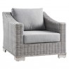 Modway Conway 4-Piece Outdoor Patio Wicker Rattan Furniture Set in Light Gray Gray - Armchair in Front Side Angle - Modway Conway 4-Piece Outdoor Patio Wicker Rattan Furniture Set in Light Gray Gray - Armchair in Front Side Angle