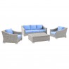 Modway Conway 4-Piece Outdoor Patio Wicker Rattan Furniture Set in Light Gray Light Blue - Set in Front Side Angle - Modway Conway 4-Piece Outdoor Patio Wicker Rattan Furniture Set in Light Gray Light Blue - Set in Front Side Angle