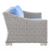 Modway Conway 4-Piece Outdoor Patio Wicker Rattan Furniture Set in Light Gray Light Blue - Sofa in Side Angle - Modway Conway 4-Piece Outdoor Patio Wicker Rattan Furniture Set in Light Gray Light Blue - Sofa in Side Angle