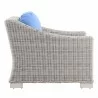 Modway Conway 4-Piece Outdoor Patio Wicker Rattan Furniture Set in Light Gray Light Blue - Armchair in Side Angle - Modway Conway 4-Piece Outdoor Patio Wicker Rattan Furniture Set in Light Gray Light Blue - Armchair in Side Angle