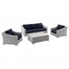Modway Conway 4-Piece Outdoor Patio Wicker Rattan Furniture Set - Light Gray Navy - Set in Front Side Angle