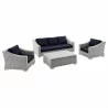 Modway Conway 4-Piece Outdoor Patio Wicker Rattan Furniture Set - Light Gray Navy - Set in Front Side Angle - Modway Conway 4-Piece Outdoor Patio Wicker Rattan Furniture Set - Light Gray Navy - Set in Front Side Angle