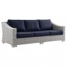 Modway Conway 4-Piece Outdoor Patio Wicker Rattan Furniture Set - Light Gray Navy - Sofa in Front Side Angle