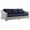 Modway Conway 4-Piece Outdoor Patio Wicker Rattan Furniture Set - Light Gray Navy - Sofa in Front Side Angle - Modway Conway 4-Piece Outdoor Patio Wicker Rattan Furniture Set - Light Gray Navy - Sofa in Front Side Angle