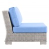 Modway Conway Outdoor Patio Wicker Rattan 9-Piece Sectional Sofa Furniture Set - Light Blue - Armless Chair in Side Angle