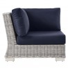 Modway Conway Outdoor Patio Wicker Rattan 9-Piece Sectional Sofa Furniture Set - Navy - Corner Chair in Side Angle