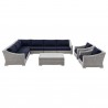 Modway Conway Outdoor Patio Wicker Rattan 9-Piece Sectional Sofa Furniture Set - Navy - Set in Front Angle