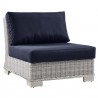 Modway Conway Outdoor Patio Wicker Rattan 9-Piece Sectional Sofa Furniture Set - Navy - Armless Chair in Front Side Angle