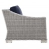 Modway Conway Outdoor Patio Wicker Rattan 7-Piece Sectional Sofa Furniture Set - Navy - Left-Arm Chair in Side Angle