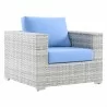 Modway Convene 3-Piece Outdoor Patio Set in Light Gray Light Blue - Armchair in Front Side Angle - Modway Convene 3-Piece Outdoor Patio Set in Light Gray Light Blue - Armchair in Front Side Angle