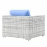 Modway Convene 3-Piece Outdoor Patio Set in Light Gray Light Blue - Armchair in Back Side Angle - Modway Convene 3-Piece Outdoor Patio Set in Light Gray Light Blue - Armchair in Back Side Angle