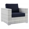 Modway Convene 3-Piece Outdoor Patio Set in Light Gray Navy - Armchair in Front Side Angle