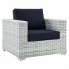 Modway Convene 3-Piece Outdoor Patio Set in Light Gray Navy - Armchair in Front Side Angle - Modway Convene 3-Piece Outdoor Patio Set in Light Gray Navy - Armchair in Front Side Angle