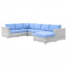 Modway Convene 5 - Piece Outdoor Patio Sectional Set in Light Gray Light Blue - Set in Front Angle